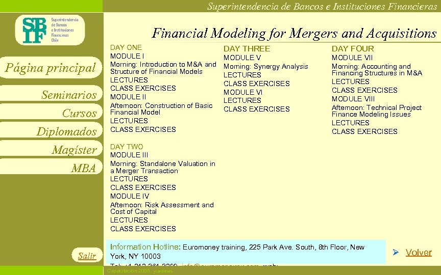 Superintendencia de Bancos e Instituciones Financieras Financial Modeling for Mergers and Acquisitions Página principal
