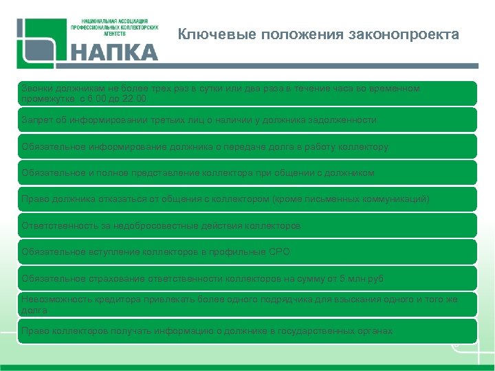 Ключевые положения законопроекта Звонки должникам не более трех раз в сутки или два раза