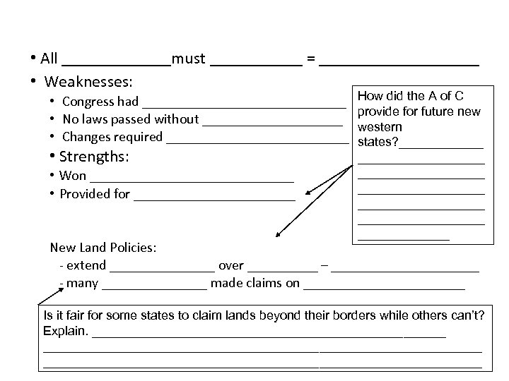  • All _______must ______ = __________ • Weaknesses: • Congress had _______________ •