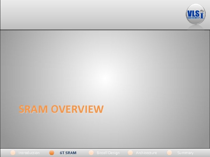 SRAM OVERVIEW Introduction 6 T SRAM Bitcell Design Architecture Summary 