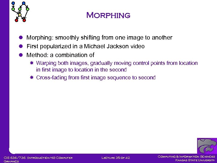 Morphing l Morphing: smoothly shifting from one image to another l First popularized in