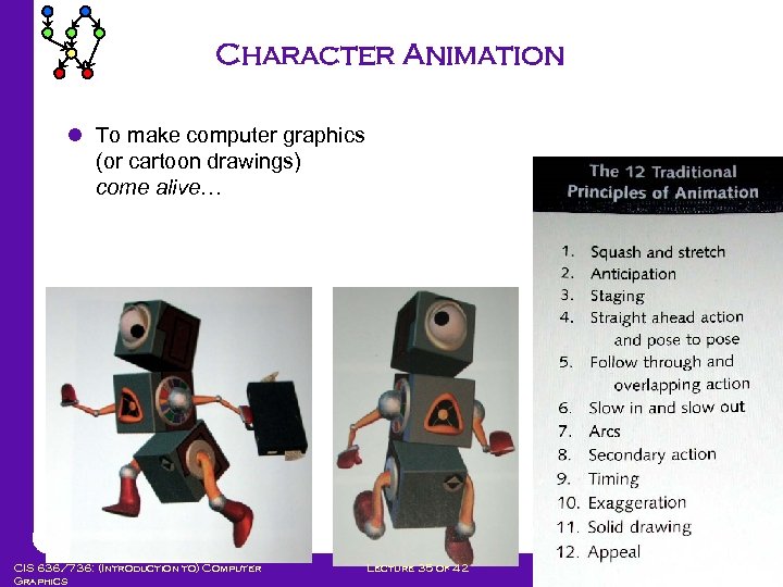 Character Animation l To make computer graphics (or cartoon drawings) come alive… CIS 636/736: