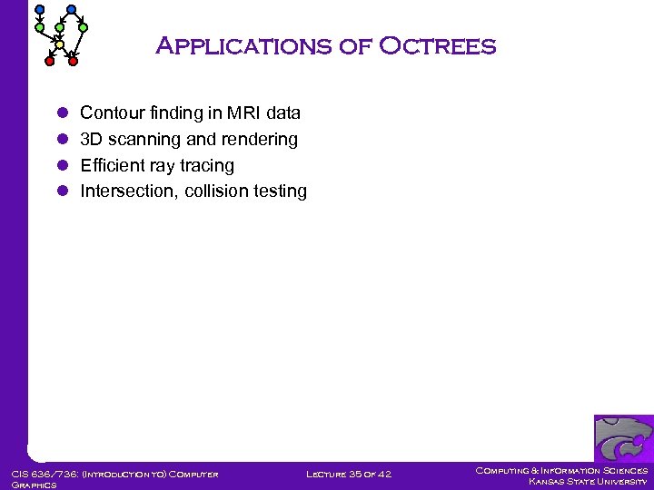 Applications of Octrees l l Contour finding in MRI data 3 D scanning and