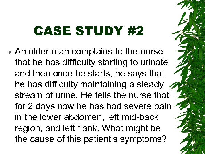 CASE STUDY #2 An older man complains to the nurse that he has difficulty