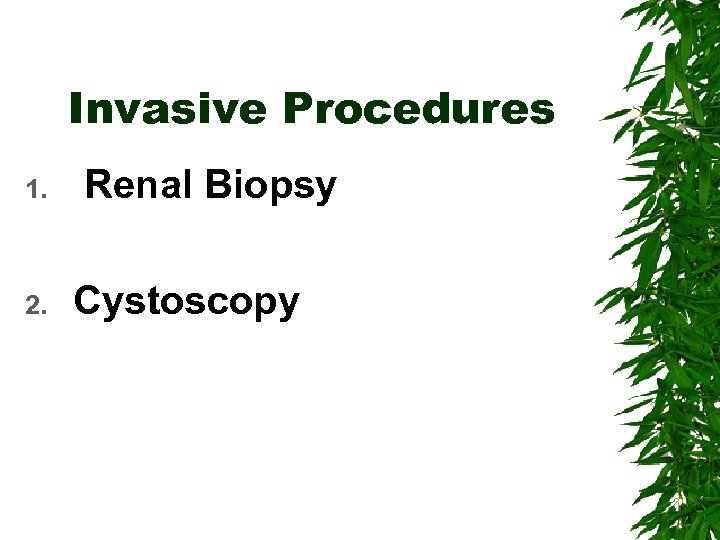 Invasive Procedures 1. 2. Renal Biopsy Cystoscopy 