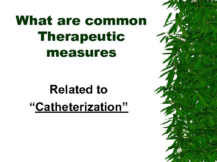 What are common Therapeutic measures Related to “Catheterization” 