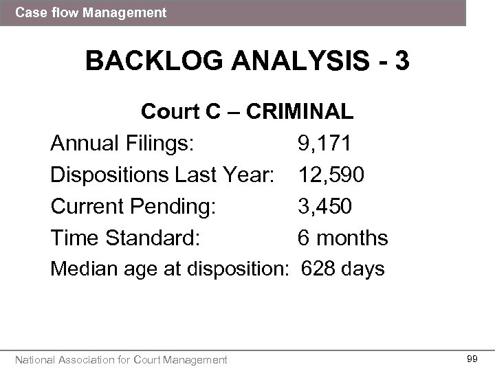 Case flow Management BACKLOG ANALYSIS - 3 Court C – CRIMINAL Annual Filings: 9,