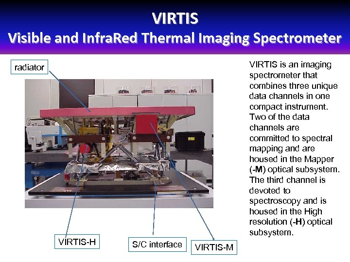 VIRTIS Visible and Infra. Red Thermal Imaging Spectrometer VIRTIS is an imaging spectrometer that