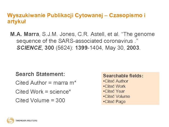 Wyszukiwanie Publikacji Cytowanej – Czasopismo i artykuł M. A. Marra, S. J. M. Jones,