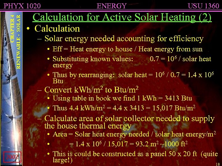 CHAPTER 4 RENEWABLE - SOLAR PHYX 1020 ENERGY USU 1360 Calculation for Active Solar