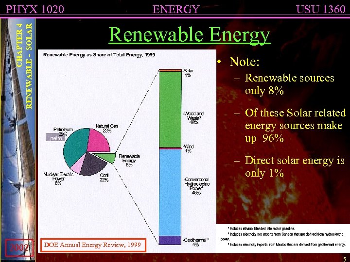 CHAPTER 4 RENEWABLE - SOLAR PHYX 1020 ENERGY USU 1360 Renewable Energy • Note: