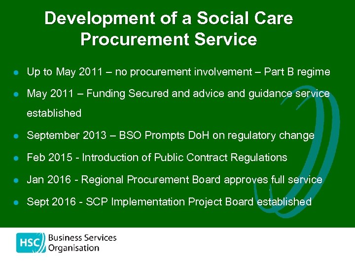 Development of a Social Care Procurement Service l Up to May 2011 – no