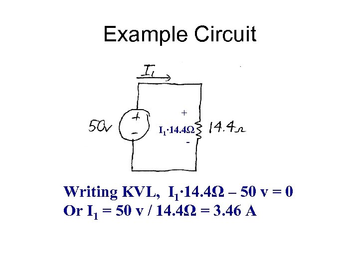 Example Circuit + I 1∙ 14. 4Ω - Writing KVL, I 1∙ 14. 4Ω