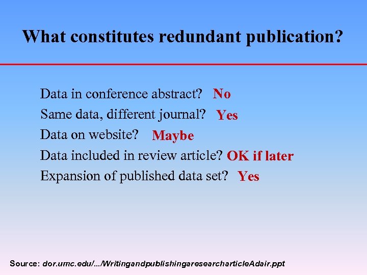 What constitutes redundant publication? Data in conference abstract? No Same data, different journal? Yes