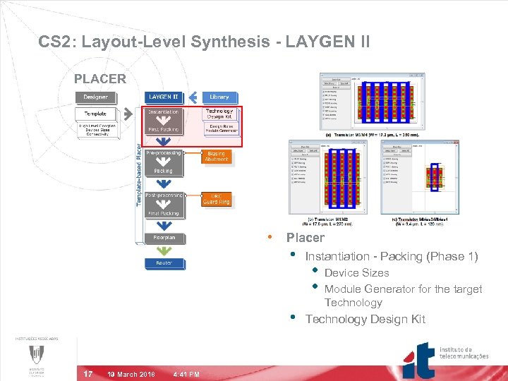 CS 2: Layout-Level Synthesis - LAYGEN II PLACER • Placer • • 17 19