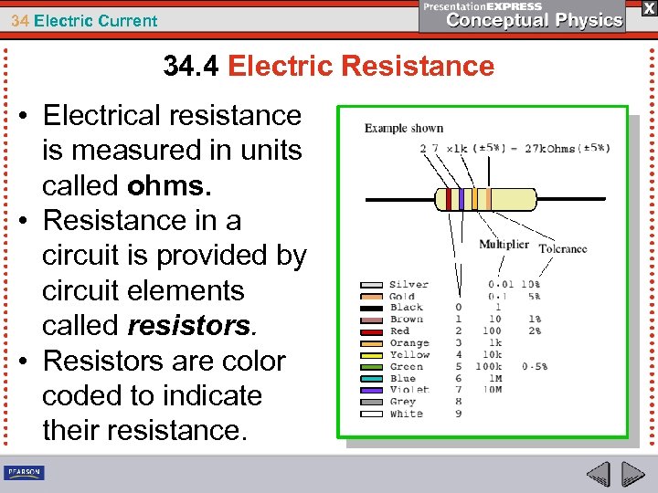 34 Electric Current 34. 4 Electric Resistance • Electrical resistance is measured in units
