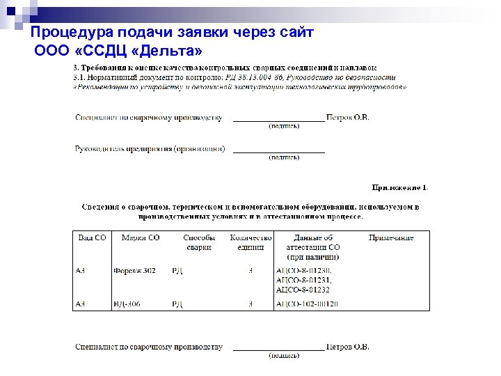 Процедура подачи заявки через сайт ООО «ССДЦ «Дельта» 