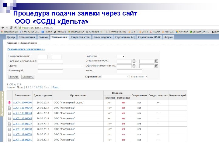 Процедура подачи заявки через сайт ООО «ССДЦ «Дельта» 