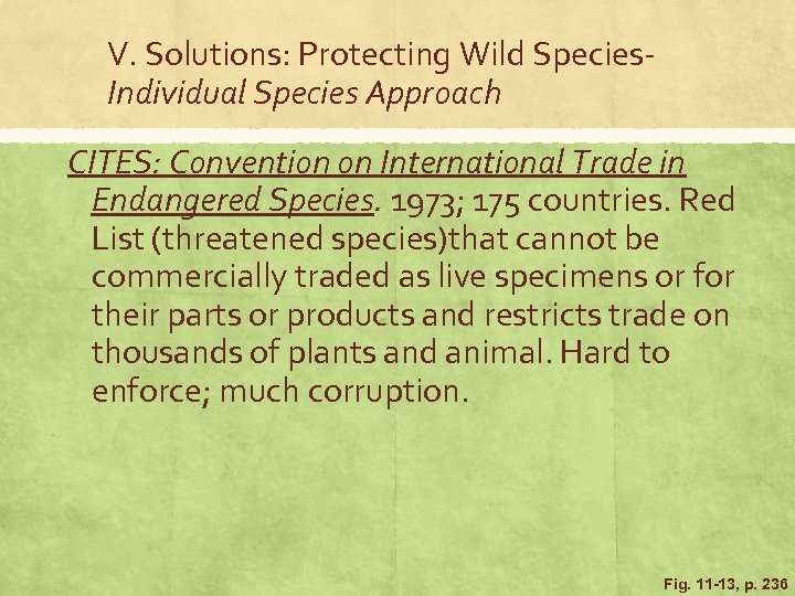 V. Solutions: Protecting Wild Species. Individual Species Approach CITES: Convention on International Trade in
