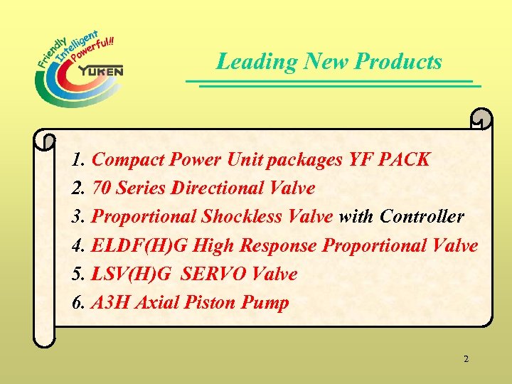 Leading New Products 1. Compact Power Unit packages YF PACK 2. 70 Series Directional