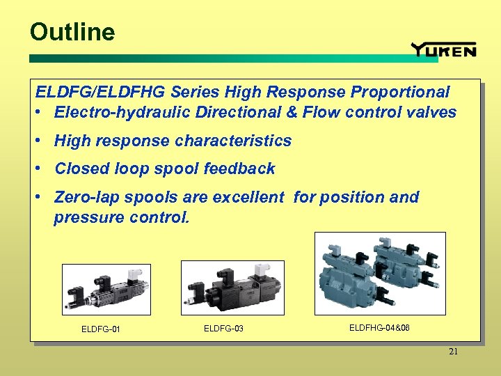 Outline ELDFG/ELDFHG Series High Response Proportional • Electro-hydraulic Directional & Flow control valves •