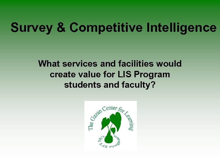 Survey & Competitive Intelligence What services and facilities would create value for LIS Program