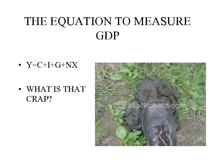 THE EQUATION TO MEASURE GDP • Y=C+I+G+NX • WHAT IS THAT CRAP? 