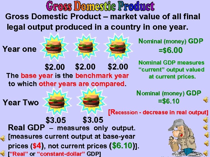 Gross Domestic Product – market value of all final legal output produced in a