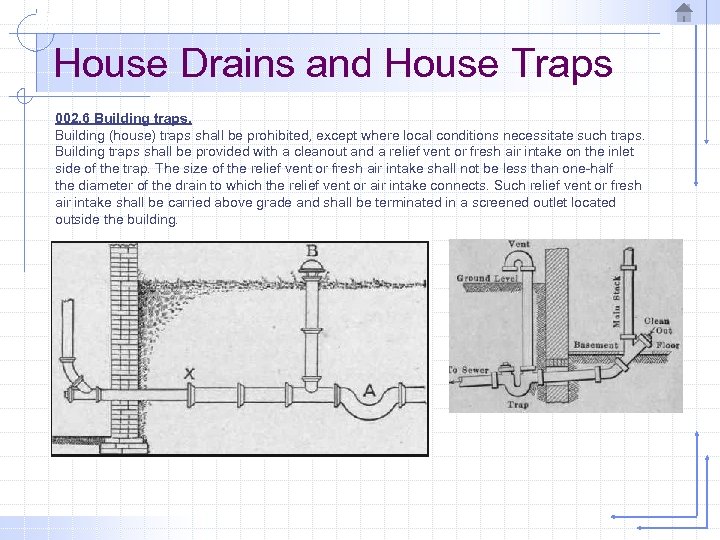 House Drains and House Traps 002. 6 Building traps. Building (house) traps shall be