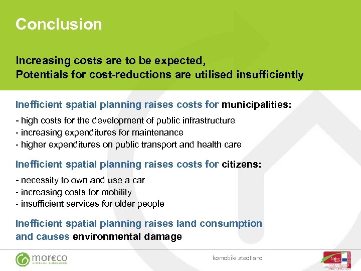 Conclusion Increasing costs are to be expected, Potentials for cost-reductions are utilised insufficiently Inefficient