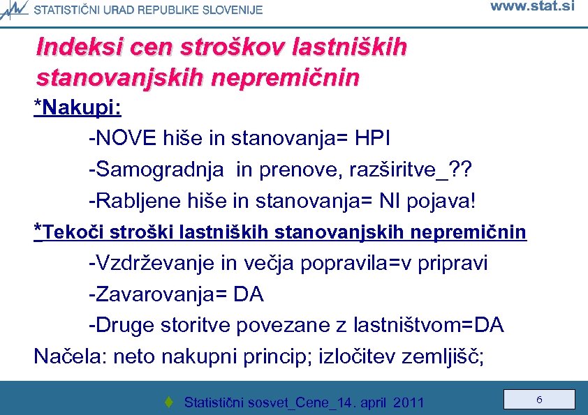 Indeksi cen stroškov lastniških stanovanjskih nepremičnin *Nakupi: -NOVE hiše in stanovanja= HPI -Samogradnja in