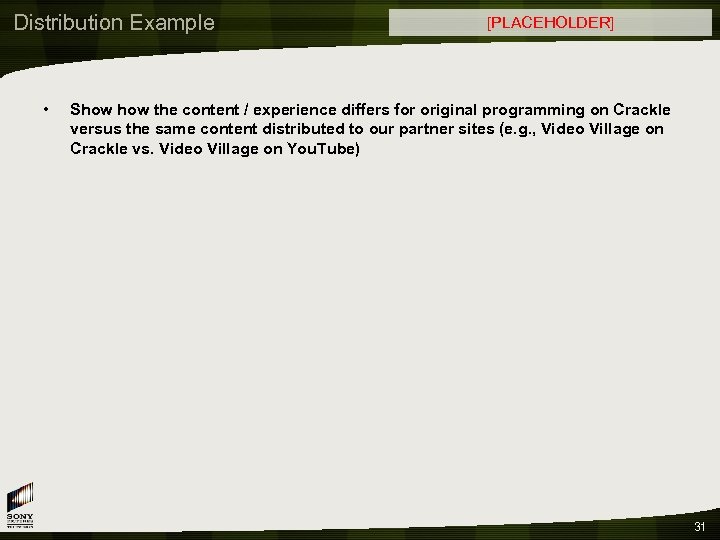 Distribution Example • [PLACEHOLDER] Show the content / experience differs for original programming on