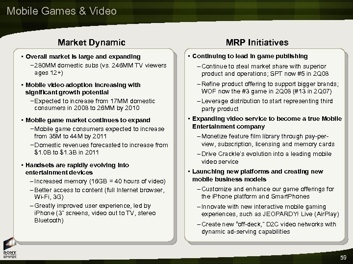 Mobile Games & Video Market Dynamic • Overall market is large and expanding –
