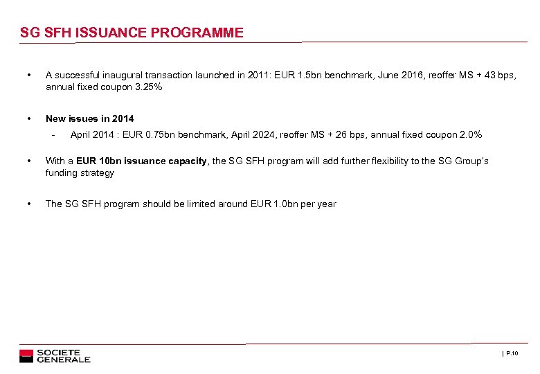 SG SFH ISSUANCE PROGRAMME • A successful inaugural transaction launched in 2011: EUR 1.