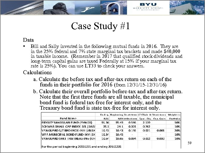 Case Study #1 Data • Bill and Sally invested in the following mutual funds