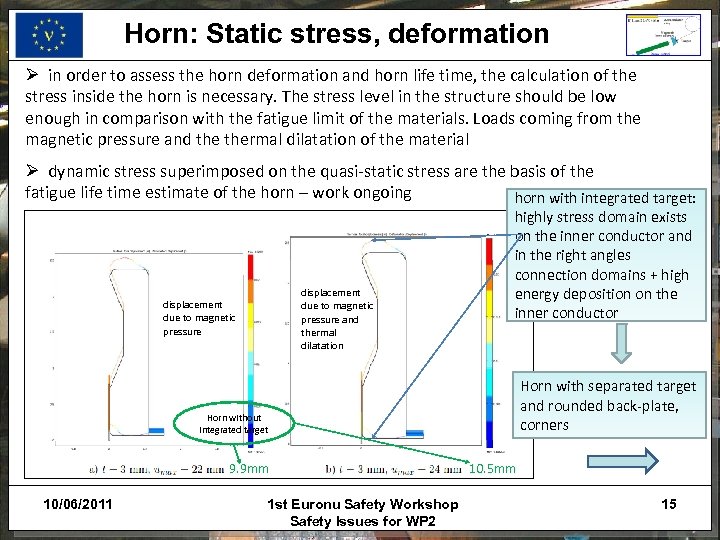 Horn: Static stress, deformation Ø in order to assess the horn deformation and horn