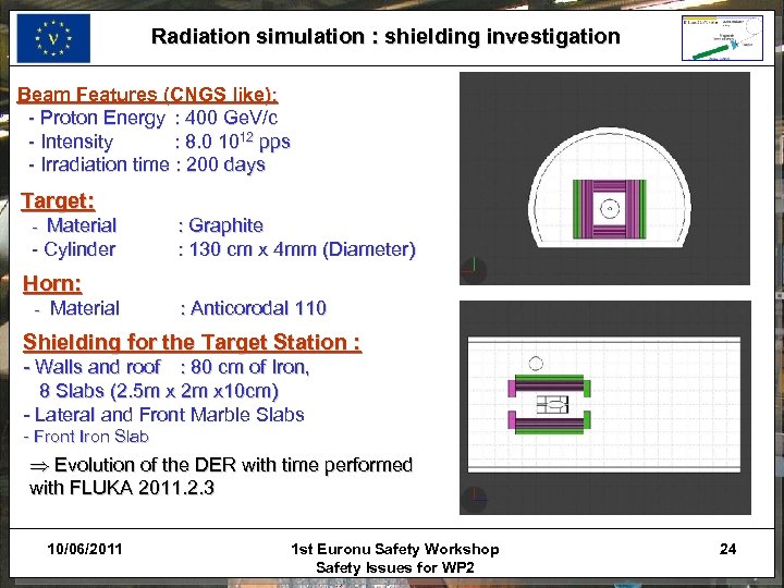 Radiation simulation : shielding investigation Beam Features (CNGS like): - Proton Energy : 400