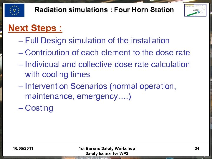 Radiation simulations : Four Horn Station Next Steps : – Full Design simulation of