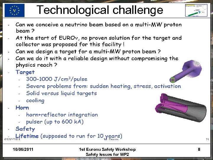 Technological challenge 10/06/2011 1 st Euronu Safety Workshop Safety Issues for WP 2 8