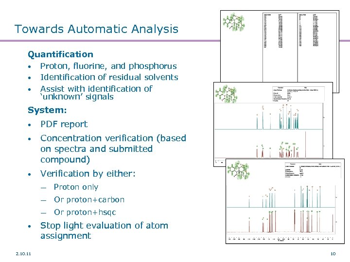 Towards Automatic Analysis Quantification • Proton, fluorine, and phosphorus • Identification of residual solvents