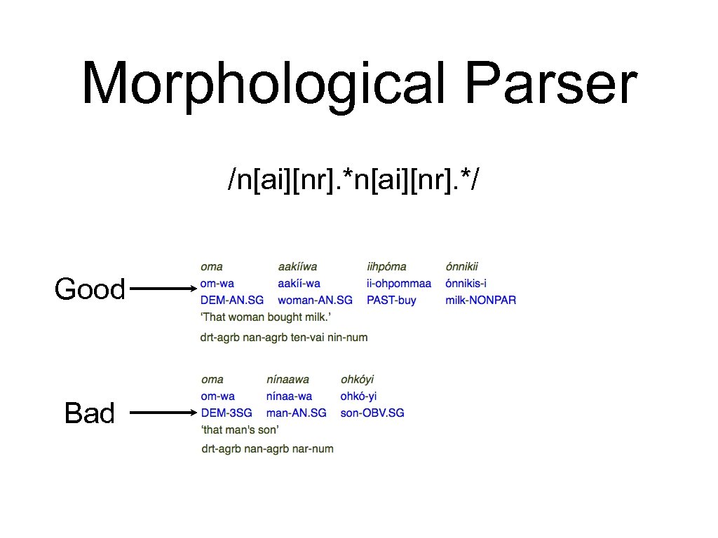 Morphological Parser /n[ai][nr]. */ Good Bad 