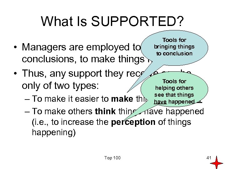 What Is SUPPORTED? Tools for bringing things to conclusion • Managers are employed to