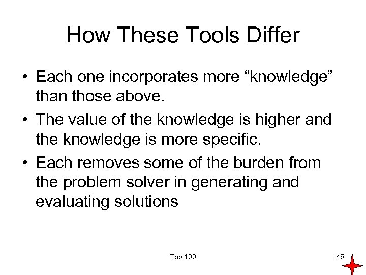 How These Tools Differ • Each one incorporates more “knowledge” than those above. •