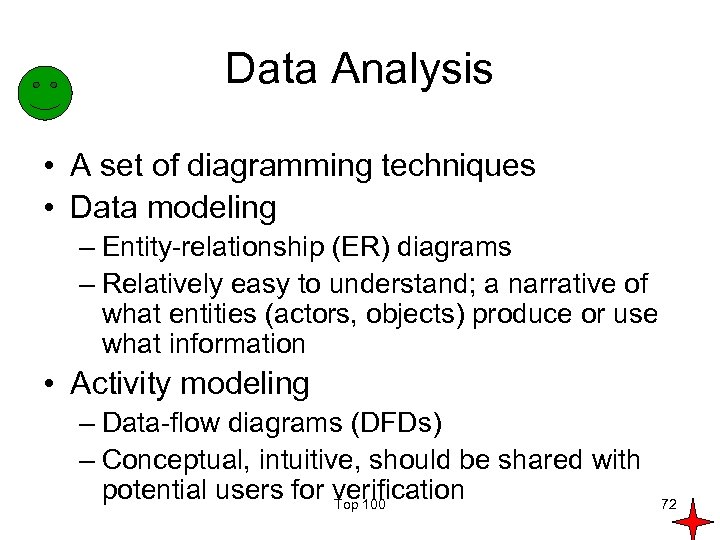 Data Analysis • A set of diagramming techniques • Data modeling – Entity-relationship (ER)