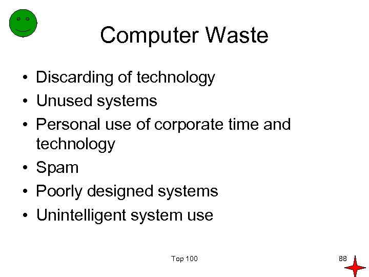 Computer Waste • Discarding of technology • Unused systems • Personal use of corporate