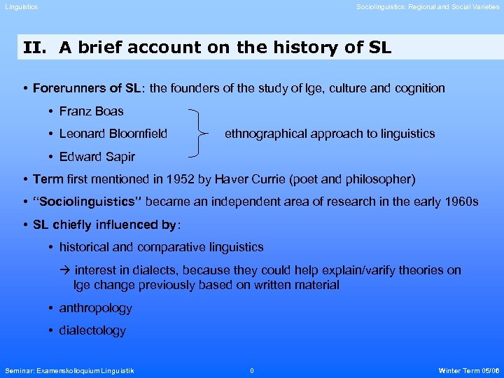 Linguistics Sociolinguistics: Regional and Social Varieties II. A brief account on the history of