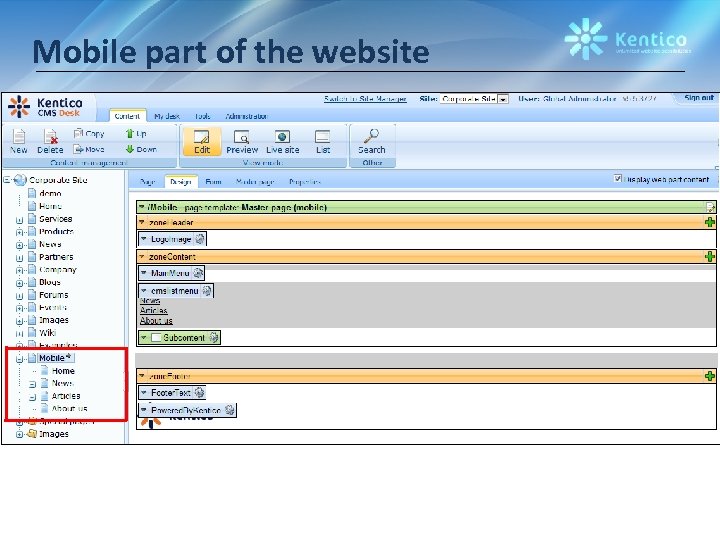 Mobile part of the website 
