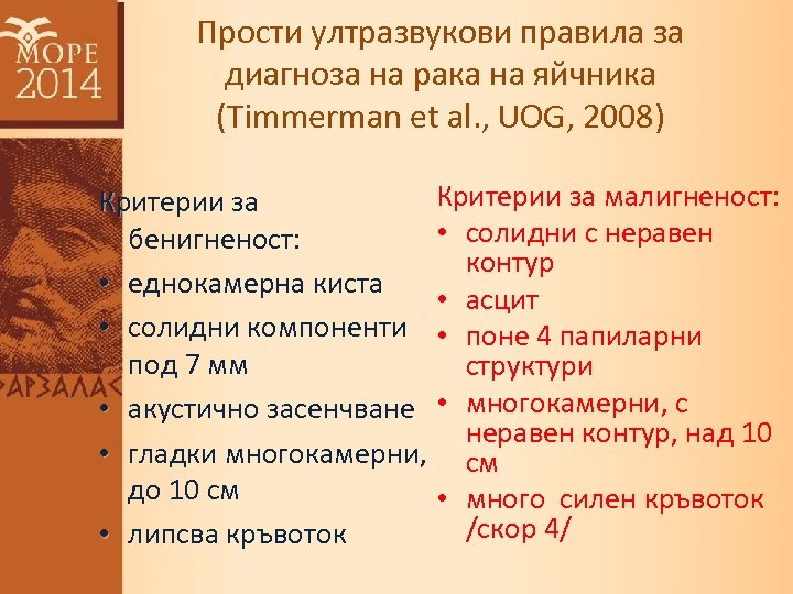 Прости ултразвукови правила за диагноза на рака на яйчника (Timmerman et al. , UOG,