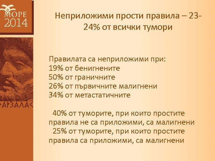 Неприложими прости правила – 2324% от всички тумори Правилата са неприложими при: 19% от