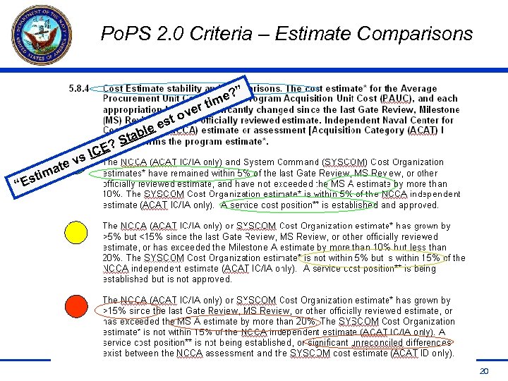 Po. PS 2. 0 Criteria – Estimate Comparisons r ove t e? ” im